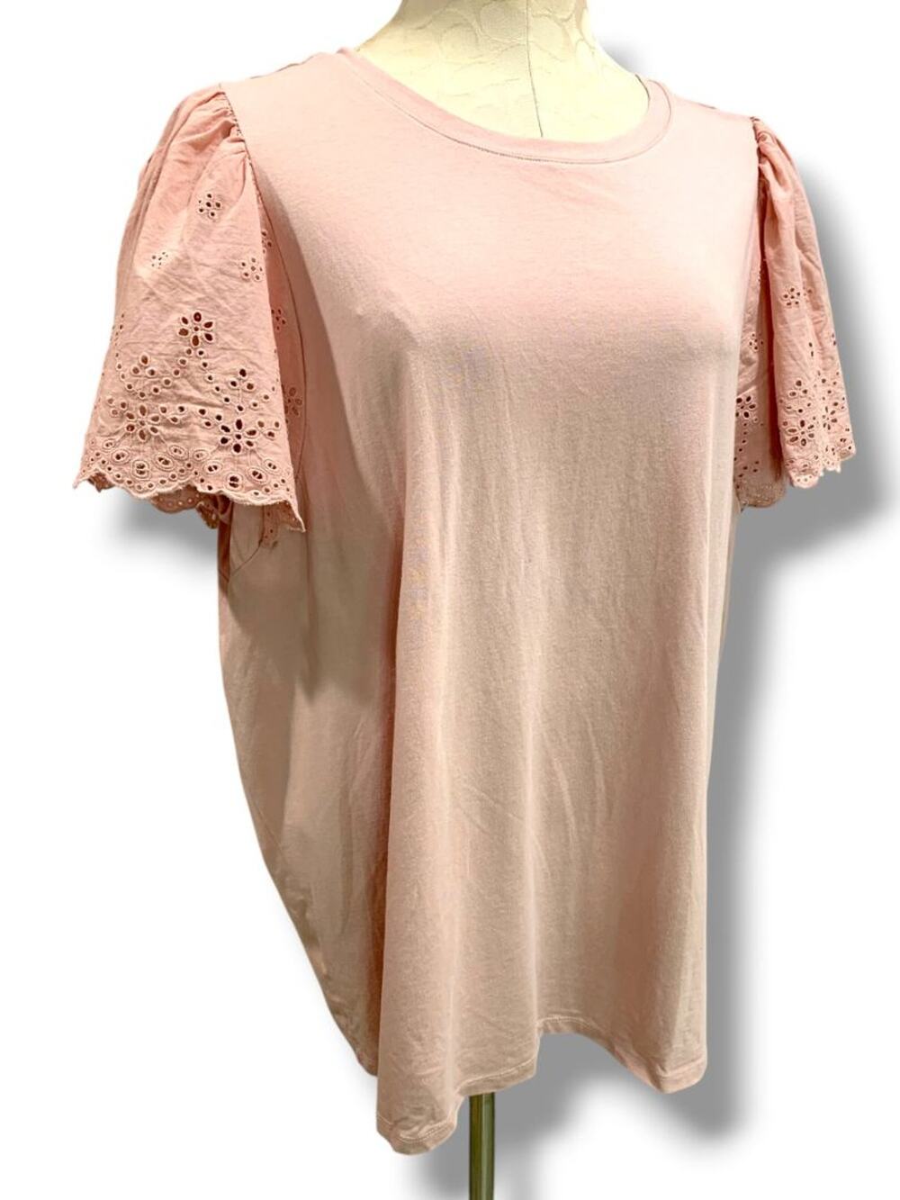 Size 3X Ava & Viv Womens Pink Eyelet Sleeve Tshirt Romantic